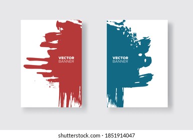 Blue and red abstract design set. Ink paint on brochure, Monochrome element isolated on white. Grunge banner paints. Simple composition. Liquid ink. Background for banner, card, poster, identity,web 