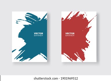 Blue and red abstract design set. Ink paint on brochure, Monochrome element isolated on white. Grunge banner paints. Simple composition. Liquid ink. Background for banner, card, poster, identity, web