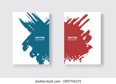 Blue and red abstract design set. Ink paint on brochure, Monochrome element isolated on white. Grunge banner paints. Simple composition. Liquid ink. Background for banner, card, poster, identity,web 