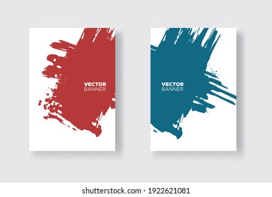 Blue and red abstract design set. Ink paint on brochure, Monochrome element isolated on white. Grunge banner paints. Simple composition. Liquid ink. Background for banner, card, poster, identity,web 