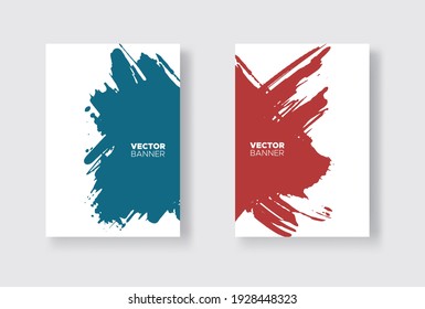 Blue and red abstract design set. Ink paint on brochure, Monochrome element isolated on white. Grunge banner paints. Simple composition. Liquid ink. Background for banner, card, poster, identity,web 