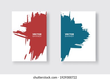 Blue and red abstract design set. Ink paint on brochure, Monochrome element isolated on white. Grunge banner paints. Simple composition. Liquid ink. Background for banner, card, poster, identity,web 