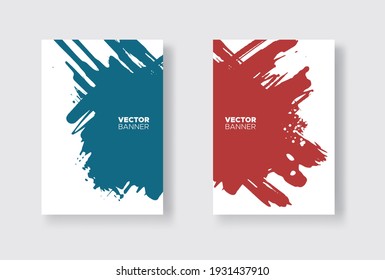 Blue and red abstract design set. Ink paint on brochure, Monochrome element isolated on white. Grunge banner paints. Simple composition. Liquid ink. Background for banner, card, poster, identity,web 