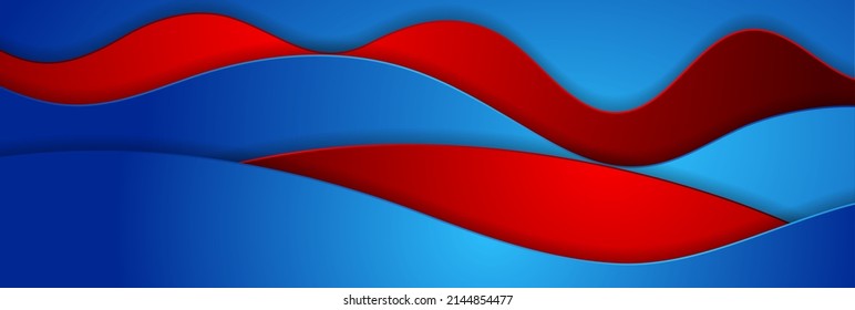 Blue and red abstract elegant waves corporate background. Vector banner design