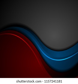 Abstrakte, blaue und rote Wellen auf schwarzem Hintergrund. Vektordesign