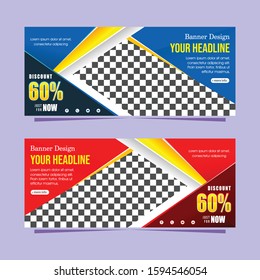 blue and red abstract modern web banner design promotion discount template