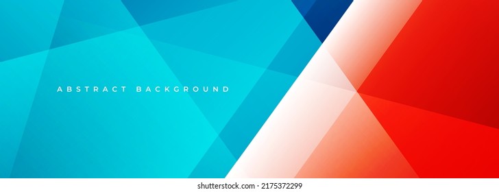 Blue and red abstract modern wide banner with geometric shapes. Light blue and red abstract background. Colorful banner design or email signature backdrop. Vector illustration.