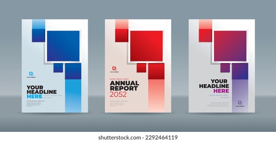 Blue and red abstract rectangle on white gradation background. A4 size book cover template for annual report, magazine, booklet, proposal, portfolio, brochure, poster