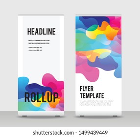 blue red Abstract Shapes Modern Exhibition Advertising Trend Business Roll Up Banner Stand Poster Brochure flat design template creative concept. blue red Roll Up EPS. Presentation Cover