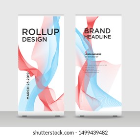 Blue red Abstract Shapes Modern Exhibition Advertising Trend Business Roll Up Banner Stand Poster Brochure flat design template creative concept. Blue red Roll Up EPS. Presentation Cover