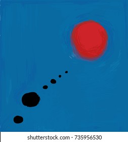 Blue and red abstract vector artwork, inspired by Spanish painter Miro