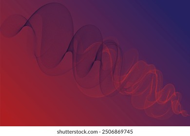 Blue and red abstract wave element for design with 3D waves. Stylized line art background. Vector illustration. Eps 10.