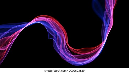 Blue and red abstract wave. Magic line design. Flow curve motion element. Neon gradient wavy illiustration.