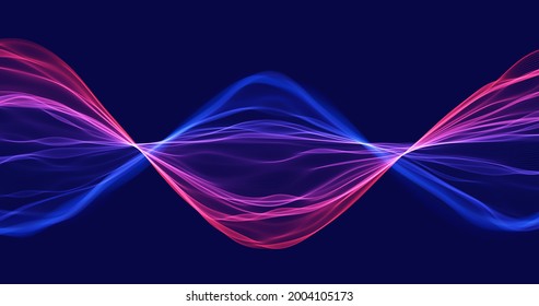 Blue and red abstract wave. Magic line design. Flow curve motion element. Neon gradient wavy illiustration.