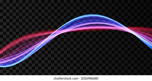 Blue and red abstract wave. Magic line design. Flow curve motion element. Neon gradient wavy illiustration.