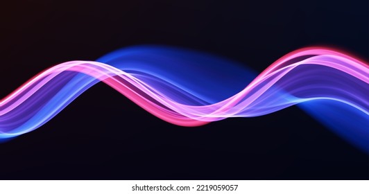 Blue and red abstract wave. Magic line design. Flow curve motion element. Neon gradient wavy illiustration.
