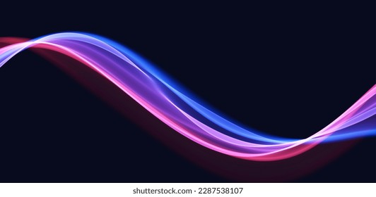 Blue and red abstract wave. Magic line design. Flow curve motion element. Neon gradient wavy illiustration.