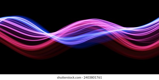Blue and red abstract wave. Magic line design. Flow curve motion element. Neon gradient wavy illiustration.