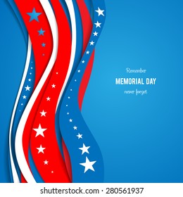 Blue and red abstract waves on blue backdrop. Patriotic holiday background. Holiday patriotic card for Independence day, Memorial day, Veterans day, Presidents day and so on. 