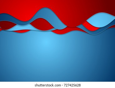 Blue and red abstract wavy corporate background. Vector design