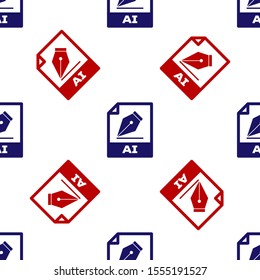 Blue and red AI file document. Download ai button icon isolated seamless pattern on white background. AI file symbol.  Vector Illustration