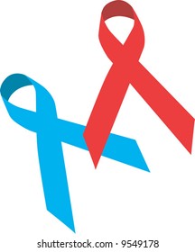 a blue and red AIDS symbols	