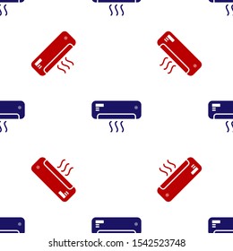 Blue and red Air conditioner with fresh air icon isolated seamless pattern on white background. Split system air conditioning. Cool and cold climate control system.  Vector Illustration