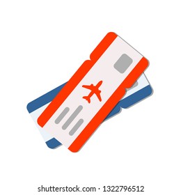 Blue and red air tickets. View top. Illustration in flat style. Vector isolated object.
