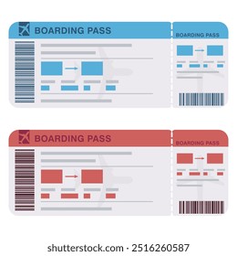 Blue and red airplane ticket flat isolated illustration.