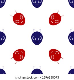 Blue and red Alien icon isolated seamless pattern on white background. Extraterrestrial alien face or head symbol.  Vector Illustration