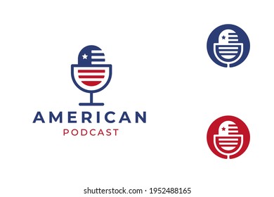 blue and red american flag podcast logo