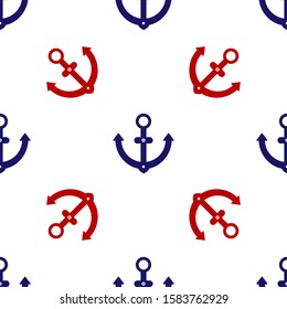 Blue and red Anchor icon isolated seamless pattern on white background.  Vector Illustration