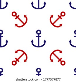 Icono de Ancla azul y roja aislado patrón sin fisuras sobre fondo blanco. Ilustración vectorial