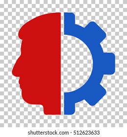 Blue And Red Android Head interface toolbar pictogram. Vector pictogram style is a flat bicolor symbol on chess transparent background.
