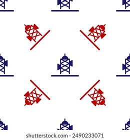 Blue and red Antenna icon isolated seamless pattern on white background. Radio antenna wireless. Technology and network signal radio antenna.  Vector