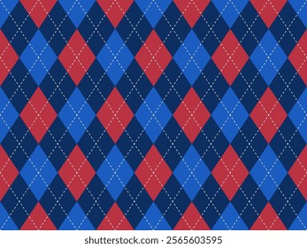 Blue red argyle pattern. Seamless argyle vector pattern. Retro style classic clothing print. Fashion print texture.