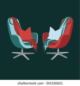 blue and red armchairs