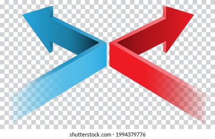 Blue red arrow 3D direction on transparent background vector illustration.