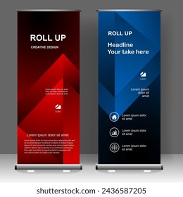 Business Roll up Banner Stand Template Design, für Broschüre, Flyer, Infografiken. moderne Werbung. Vektor-Illustration