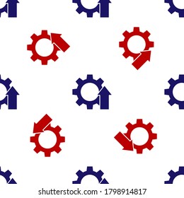 Blue and red Arrow growth gear business icon isolated seamless pattern on white background. Productivity icon. Vector Illustration