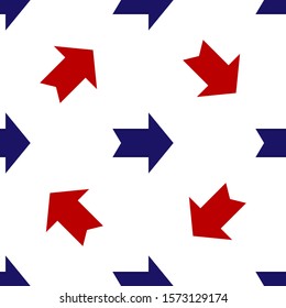 Blue and red Arrow icon isolated seamless pattern on white background. Direction Arrowhead symbol. Navigation pointer sign.  Vector Illustration