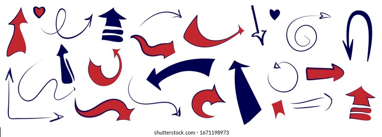 Blue and red arrows  isolated, many different styles, illustration vector