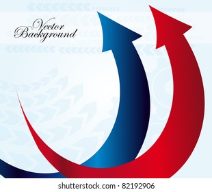 Blue and red arrows over blue arrows background. vector