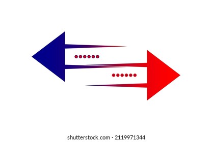 Las flechas azul y roja muestran la dirección del movimiento hacia la izquierda y hacia la derecha. Iconos para aplicaciones, sitios. Vector.