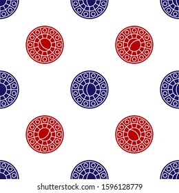 Blue and red Astrology horoscope circle with zodiac icon isolated seamless pattern on white background.  Vector Illustration