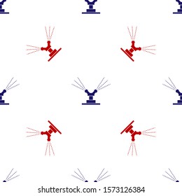 Blue and red Automatic irrigation sprinklers icon isolated seamless pattern on white background. Watering equipment. Garden element. Spray gun icon.  Vector Illustration