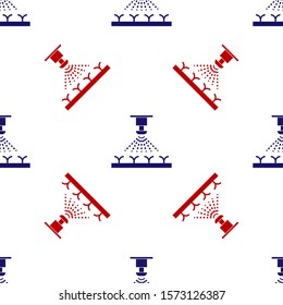 Blue and red Automatic irrigation sprinklers icon isolated seamless pattern on white background. Watering equipment. Garden element. Spray gun icon.  Vector Illustration