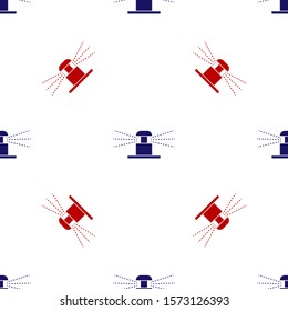 Blue and red Automatic irrigation sprinklers icon isolated seamless pattern on white background. Watering equipment. Garden element. Spray gun icon.  Vector Illustration