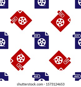 Blue and red AVI file document. Download avi button icon isolated seamless pattern on white background. AVI file symbol.  Vector Illustration