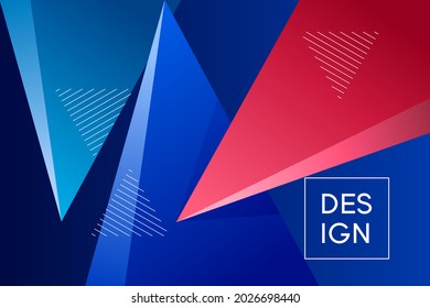 Blue and red background with abstract triangle glass geometric shapes modern element.